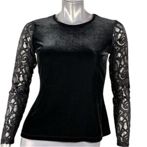 Calvin Klein | Black Velour Blouse Lace Sleeve Top